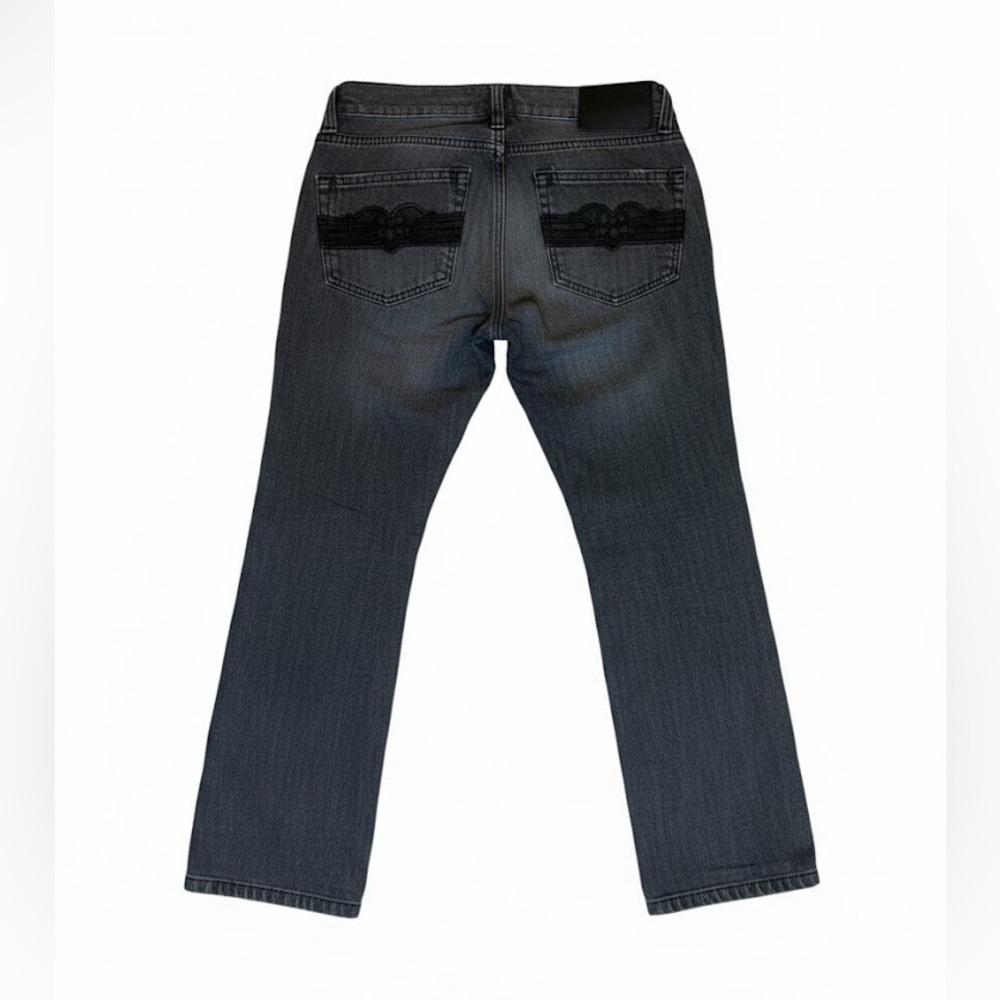 Dussault Custom Ink Y2K Men’s Jeans Grey Wash Embroidered Leather  Size 31